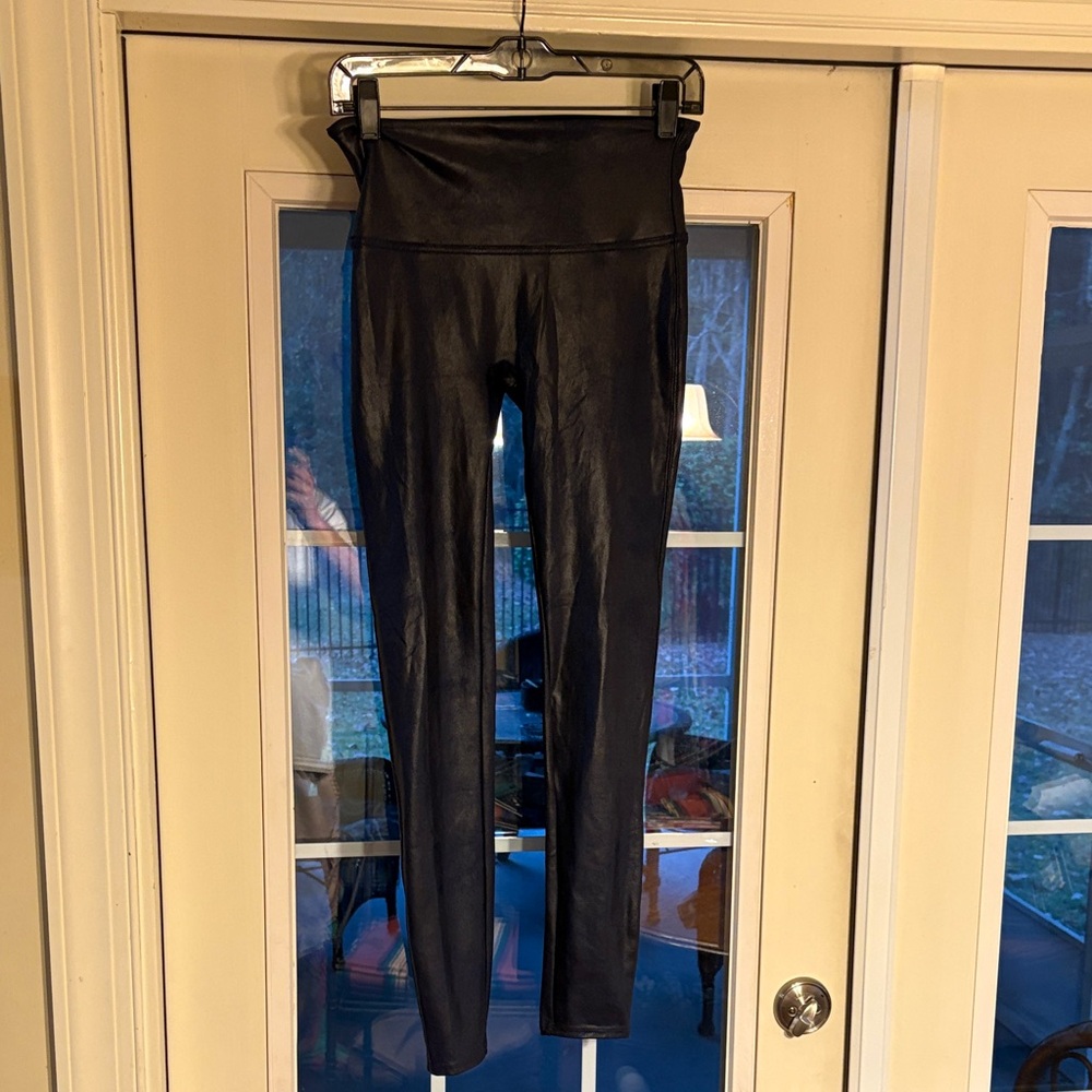 SPANX Navy Faux Leather Leggings
